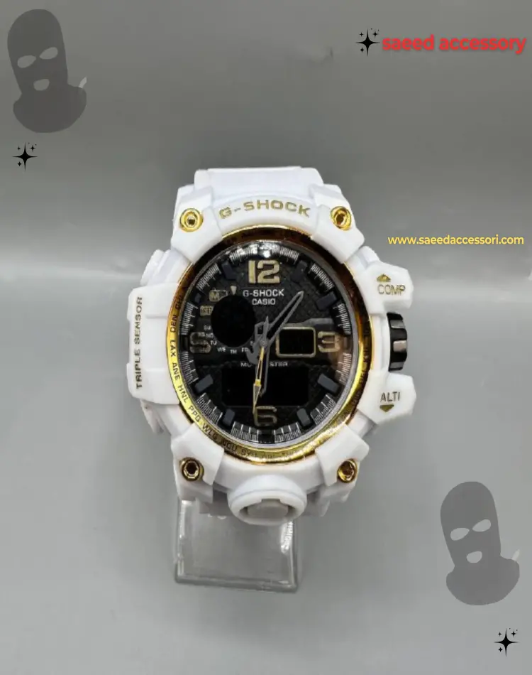 ساعت جی شاک  G-SHOCK سفید نوار طلایی